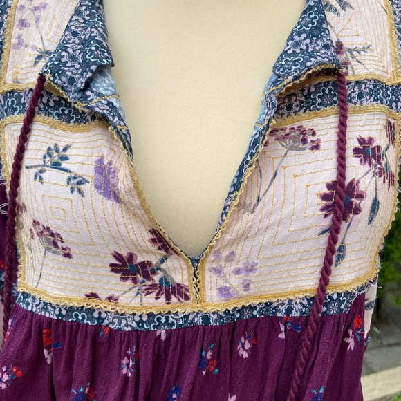 ANTIK BATIK Paris Anthropologie Floral Peasant Blouse Patchwork BOHO Purple Top - Picture 4 of 7